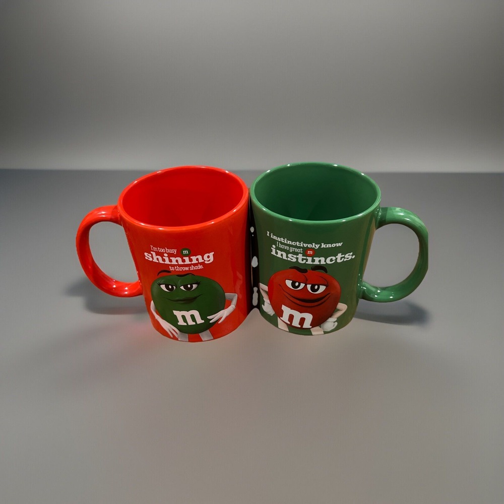 Lot Of 2 M&M Coffee Mugs - Red/Green 2024 New